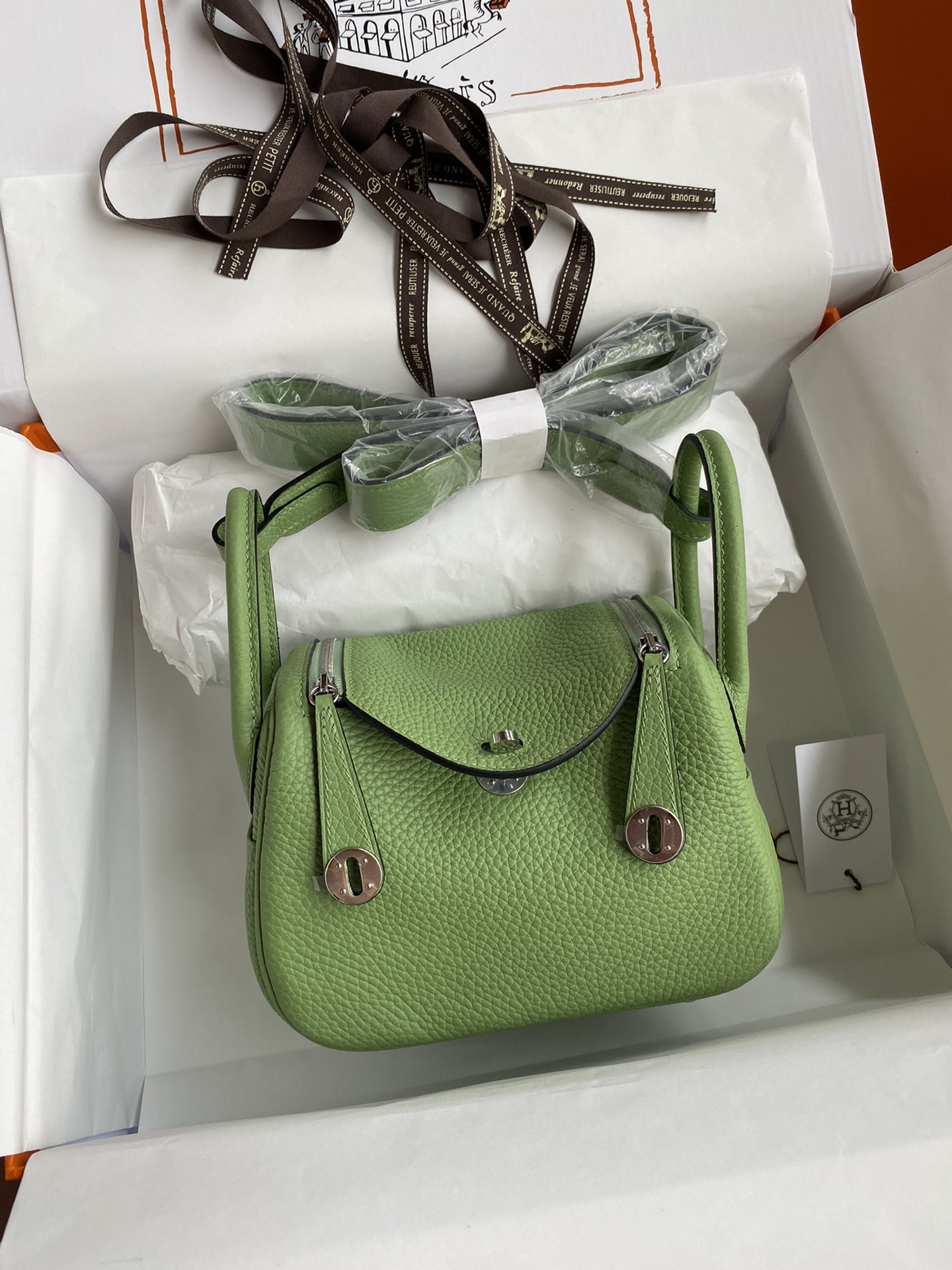 Hermes Mini Lindy 19cm Handbag Shoulder Bag In Green Kiwi Clemence Leather